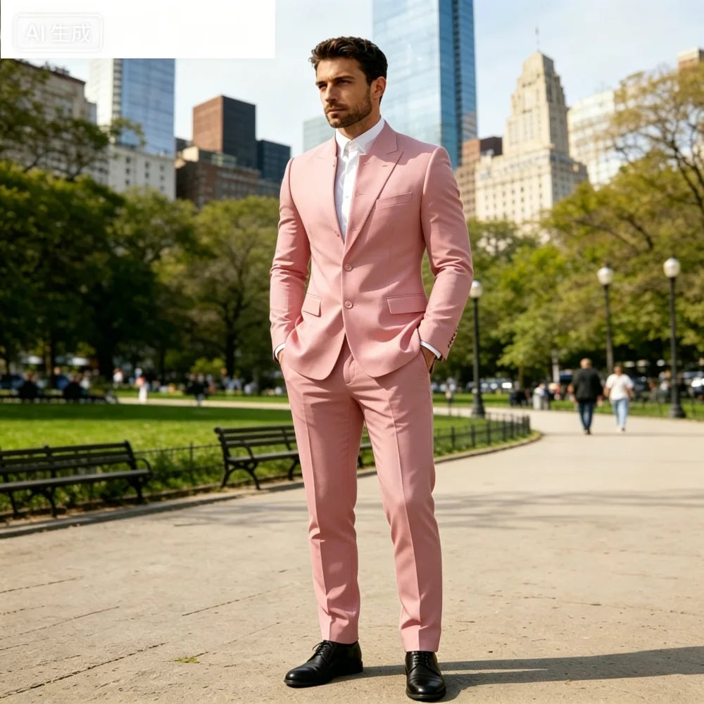Men's Solid Color Business Terno Casual Workwear British Style Wedding Suit Performance Casual Male Suits Fashion
