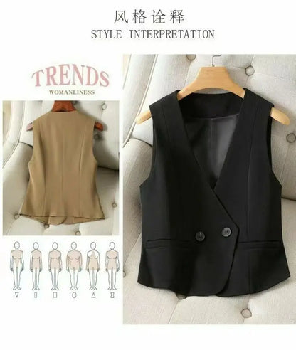 Women's Streetwear Fashion Double Breasted Suit Vest Casual Elegant Short Vest Office Ladies Waistcoat Female Sleeveless Jacket