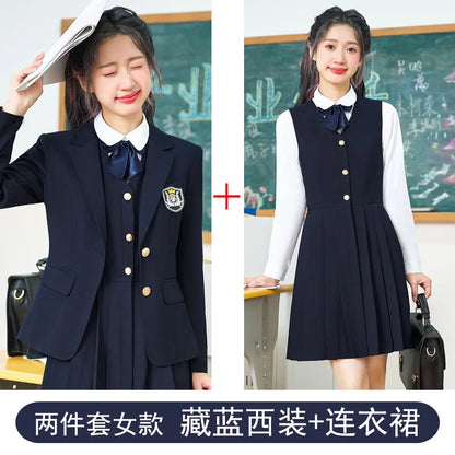 College Style Women's Suit2024New Autumn Small Stature Elegant Campus Suit OutfitjkUniform Suit Dress Set