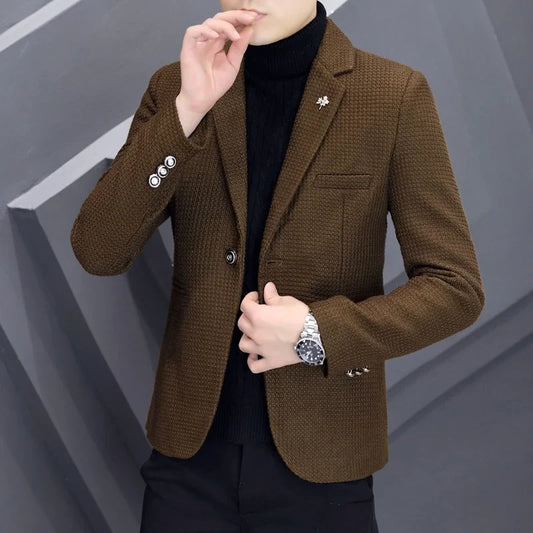 Men's Slim Fit Single-Breasted Casual Blazer – Korean Style Autumn Suit Jacket