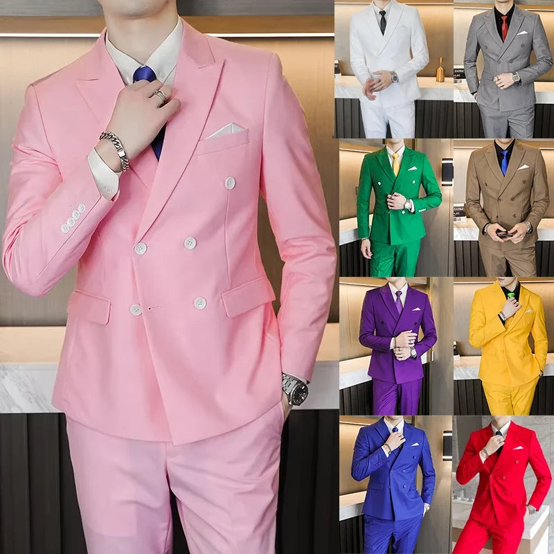 Men's Double-Breasted Suit Jacket and Trousers – Formal Business & Wedding 2-Piece Set