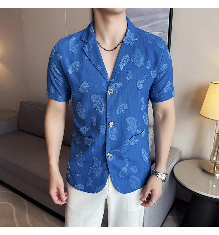 Summer Thin Ice Silk Without Lining Suit Coats 2025 New High-end Fashion Jacquard Casual Social Shirt Coat Men Clothing 4XL-M