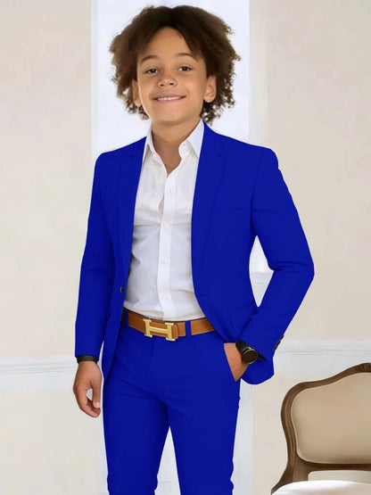 Boys Stylish Suit Set 2 Pieces Piano Performance Wear Ome Button Classy Kids Slim Fit Suits For Wedding Notched lapel Tuxedo