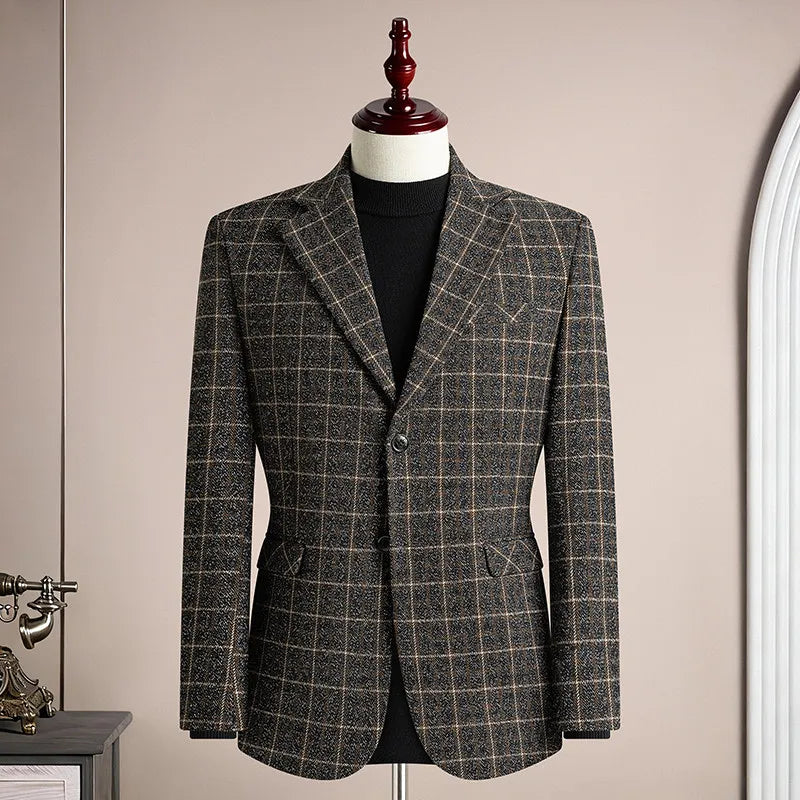 Men's Blazer Single Breasted Casual Business Jacket — Black & Coffee Brown