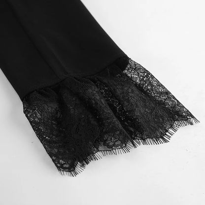 Elegant Black Lace Splice Long Sleeve Women's  Commute Style Fashion Design Polyester Fabric Business Casual Coat