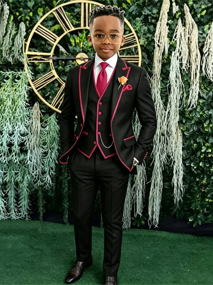 Hot Sale Boys Slim Fit Suits 3 Pieces Banquet Party Wear Smart Elegant Kids Suit Set Wedding Ring Bearer Outfit Plus Size Tuxedo