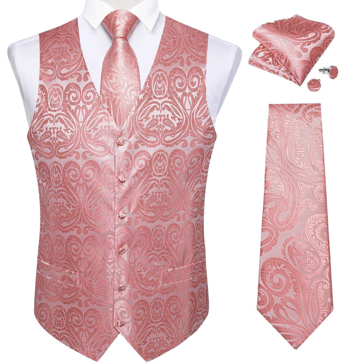 Men's Suit Vest and Tie Set – Single Breasted Waistcoat with Necktie and Pocket Square for Weddings and Business Events