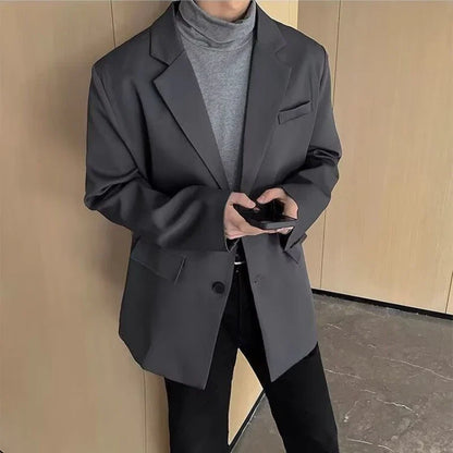 Autumn Winter British Style Blazer Men Korean Elegant Shoulder Pad Casual Versatile Plaid Suit Jacket