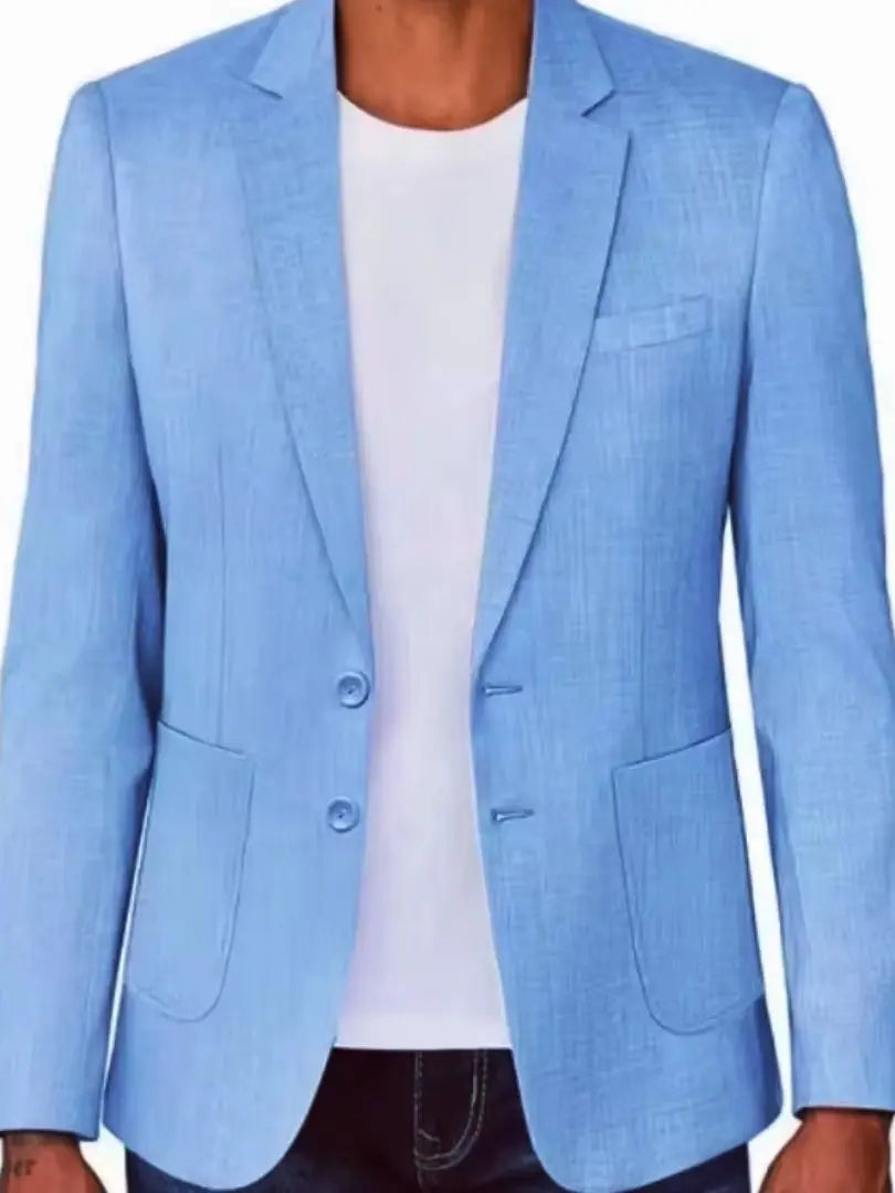 Slim Fit Men's Beige/Blue Linen Blazer Casual Party Prom Designer Coat Spring Summer New Formal Wear Linen Suit Blazer Outwear
