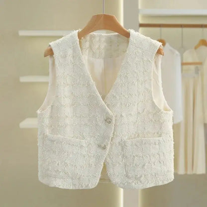 Women Small Fragrance Vest New Spring Autumn Tweed Vest Coat Sleeveless Short Jacket Female Casual Tops Waistcoat Chaleco Mujer