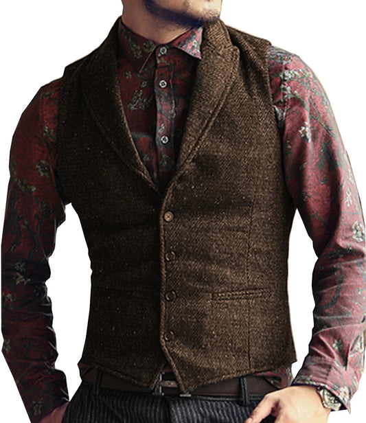 Men's Herringbone Suit Vest Slim Fit for Men Wedding Business Waistcoat