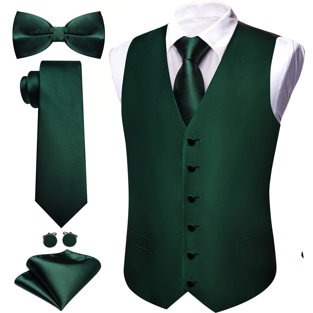Men's Jacquard Suit Vest Set with Tie, Bow Tie, Pocket Square & Cufflinks – Wedding & Formal