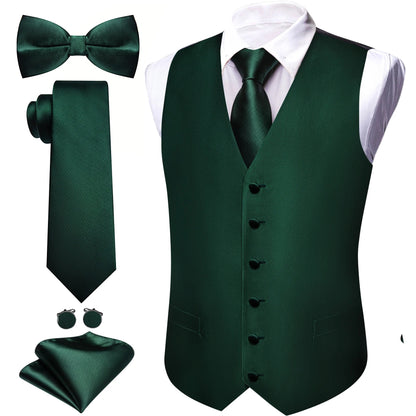 Men's Jacquard Suit Vest Set with Tie, Bow Tie, Pocket Square & Cufflinks – Wedding & Formal