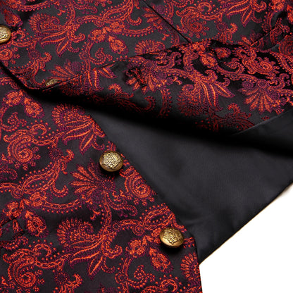 Men's Suit Vest Set with Tie Hanky and Cufflinks – Royal Red Paisley Waistcoat for Wedding and Business