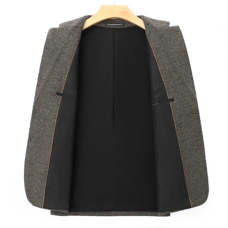 Man Suit Coat Vintage Patchwork Single-breasted Men Blazer Slim Long Sleeve Pocket Male Business Casual Outerwear