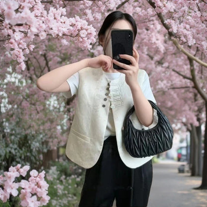 New Chinese Style Buckle Vest Coat For Women New Spring Autumn O-Neck Embroidery Sleeveless Jacket Fashion Jacquard Waistcoat