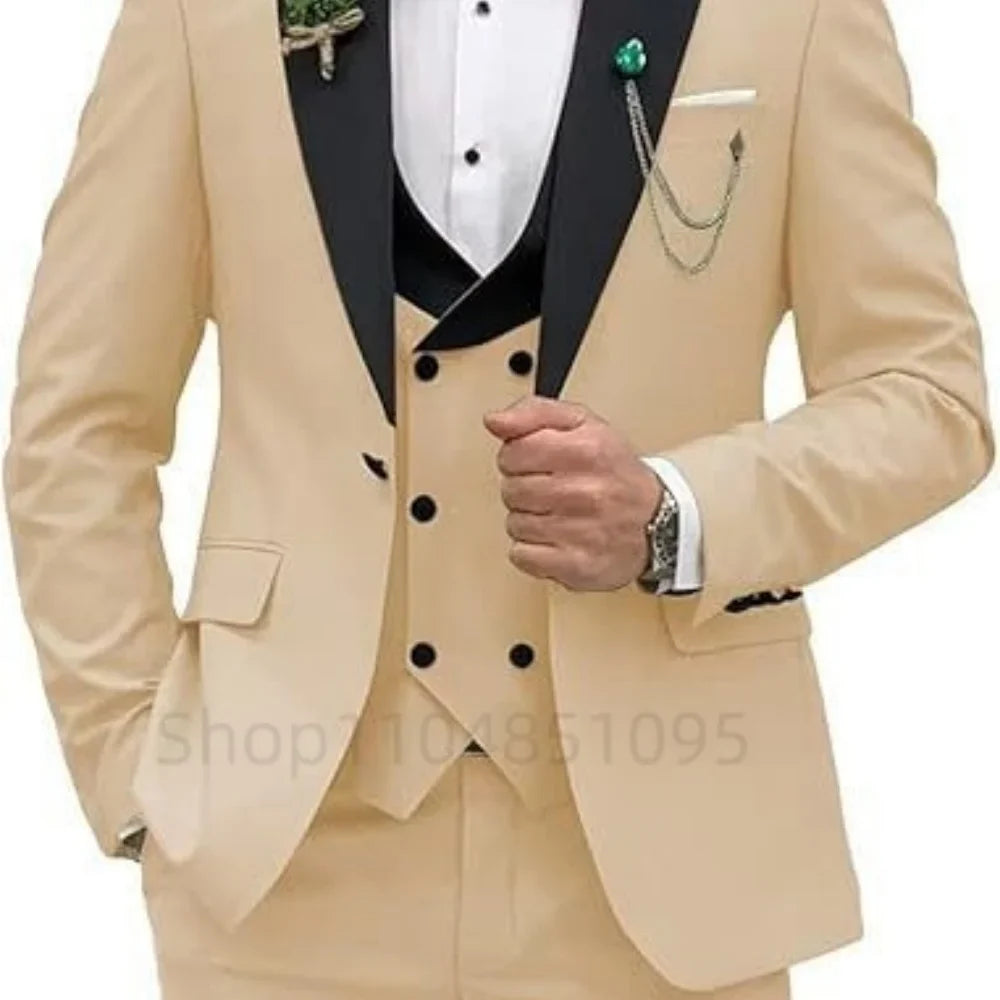 3 Pieces Wedding Men's Suits Formal Groom Tuxedo Slim Fit Business Casual Double Breasted Blazer Vest Pants Set for Party