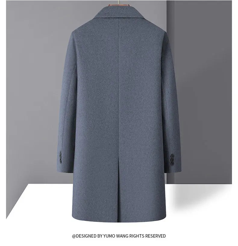 High-quality men's fashionable, stylish and versatile solid-color casual long woolen overcoat, wool woolen overcoat
