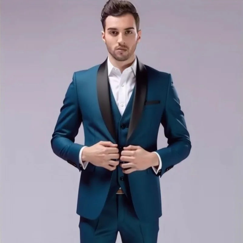 Costume 3 pièces de smoking multi-couleurs pour homme, revers châle noir, coupe ajustée, tenue formelle pour mariage, bal de promo et banquet