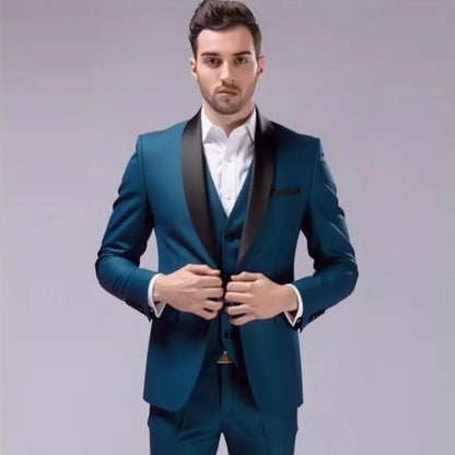 Costume 3 pièces de smoking multi-couleurs pour homme, revers châle noir, coupe ajustée, tenue formelle pour mariage, bal de promo et banquet