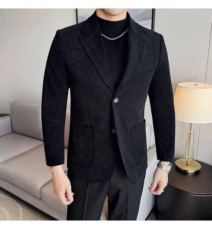 Men's Corduroy Blazer Single Breasted Smart Casual Wedding Jacket