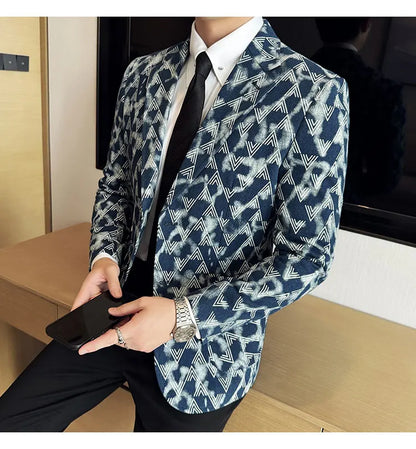 Jacquard Denim Korean Slim Fit Suit Coats 2025 New High Qualitys Fashion Men Slim Fit Business Formal Social Suit Jacket 4XL-M