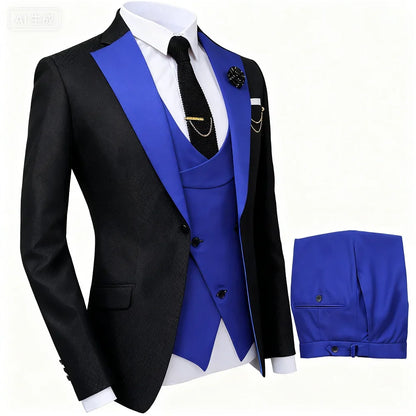 Slim Fit 3 Piece Men's Suits Set - Formal Business Groom Tuxedo for Wedding Party Prom Includes Jacket Vest Pants