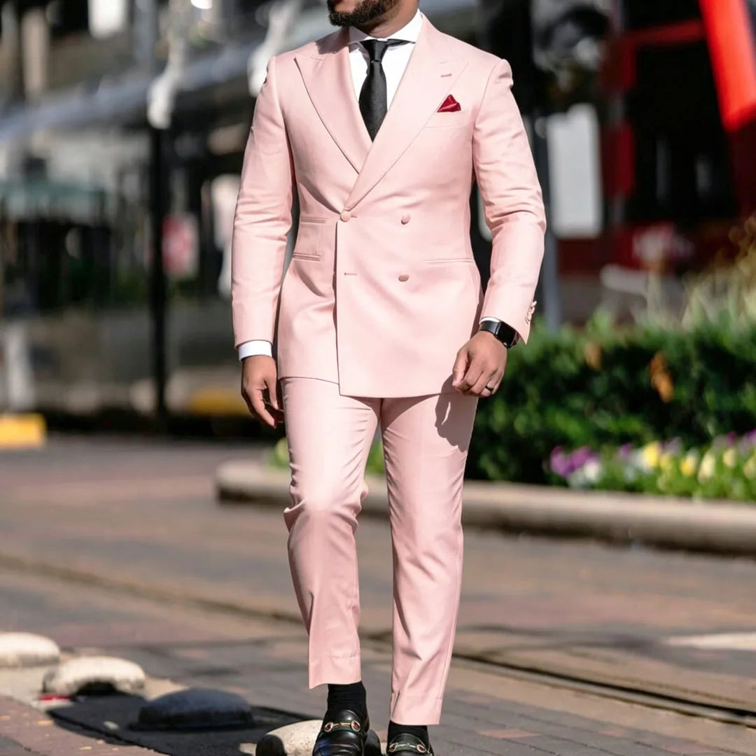 Men Suit Yellow 2 Pieces Double Breasted Solid With Lapel For Wedding Groom Banquet Party Prom Business Work Office Jacket Pants