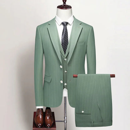 2024 Men's Casual Three-Piece Dress Suit Slim Fit Striped Wedding Outfit with Vest And Trousers High-Quality Fashionable