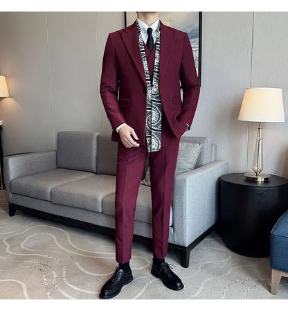 Double Collar Suit Set 3 Pieces Business Formal Casual Suits Vest Trousers Office Work Party Prom Wedding Groomsmen Clothing