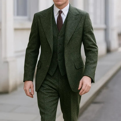 Men Suit Gray 3 Piece Herringbone Single Button With Lapel For Wedding Birthday Banquet Party Prom Business Jacket Vest Pants