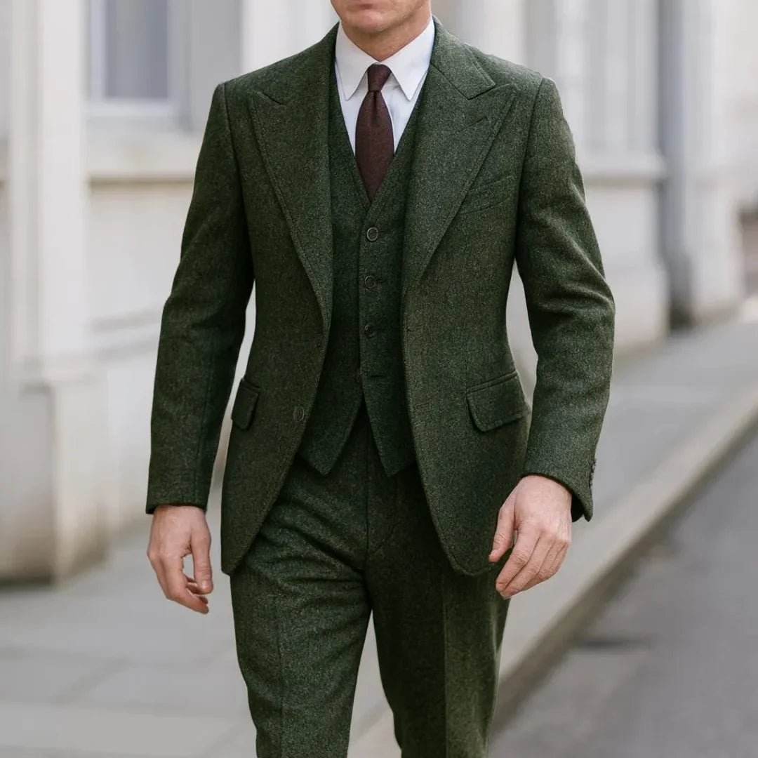 Men Suit Gray 3 Piece Herringbone Single Button With Lapel For Wedding Birthday Banquet Party Prom Business Jacket Vest Pants