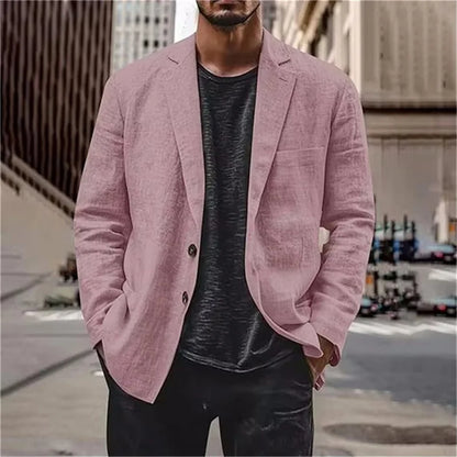 Men's Lightweight Linen Blazer Casual Slim Fit Notch Lapel Two Button Jacket for Summer Beach Wedding Business Daily Wear