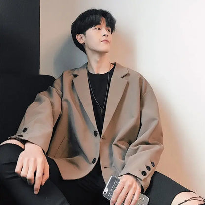 Men's Spring Korean Style Retro Blazer Ins Trendy Hong Kong Style Cool Jacket Viral Vintage Casual Suit Outerwear New