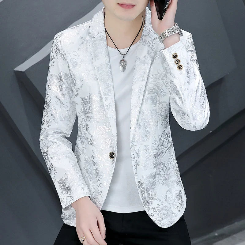 Blazer New Men's Fashion Business Gentleman Gentleman Hot Stamping Print Outdoor Performance Trend Wedding Banquet Casual Blazer