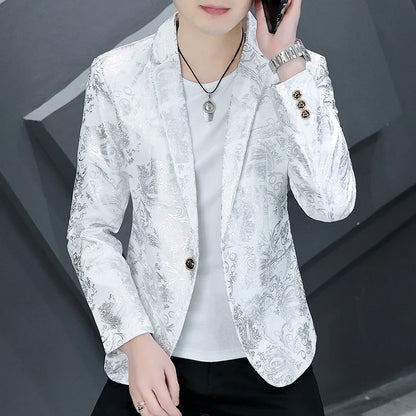 Blazer New Men's Fashion Business Gentleman Gentleman Hot Stamping Print Outdoor Performance Trend Wedding Banquet Casual Blazer