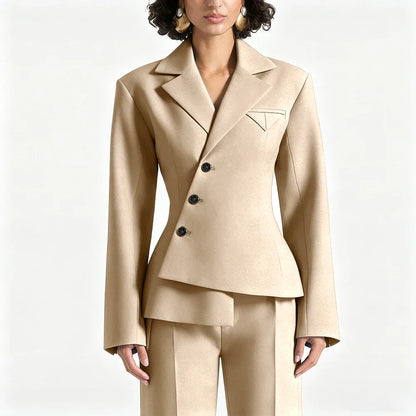 Black Asymmetric Blazer Suit Women's Slim Fit Single Breasted Notch Lapel Set Minimalist Office Modern Casual Workwear Outfit