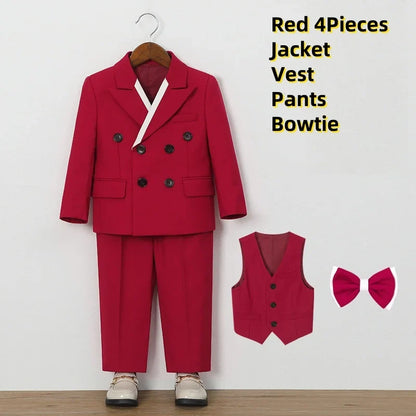 Children's White Suit Set Boys Autumn Winter Piao Host Speech Performance Costume Kids Wedding Birthday Party Photography Outfit