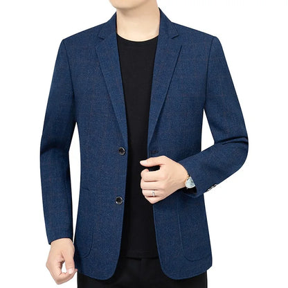 KIDWHXR Spring Autumn Men Suit Coat Fashion Plaid Turn Down Collar Man Blazer Non-ironing Business Casual Mlae Slim Jacket