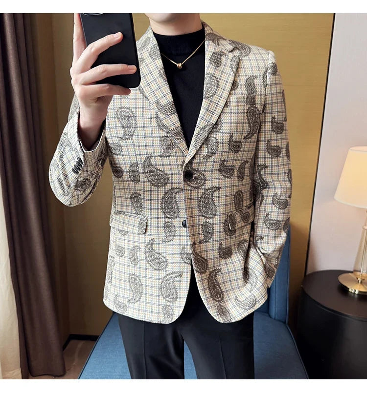 2025 Fashion Embroidery Jacquard Suit Jacket Korean Style Slim Fit Business Formal Social Prom Party Tuxedos Men Clothing 5XL-M