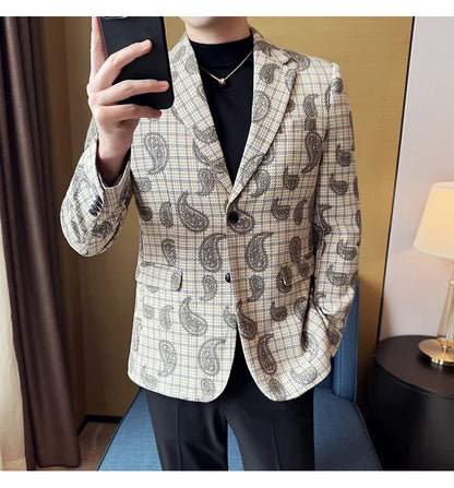 2025 Fashion Embroidery Jacquard Suit Jacket Korean Style Slim Fit Business Formal Social Prom Party Tuxedos Men Clothing 5XL-M