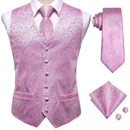 Men's Suit Vest 4-Piece Set | Woven Paisley Waistcoat with Tie, Pocket Square & Cufflinks | Wedding & Business Formal
