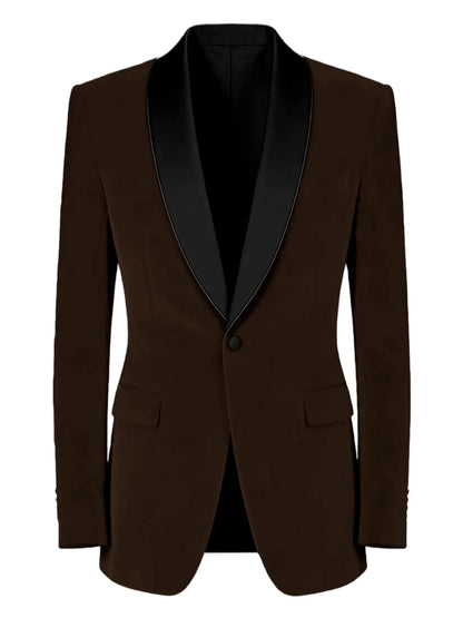 Men's Velvet Tuxedo Blazer Black Trim Shawl Lapel Slim Fit 1-Button Flap Pockets Suit Jacket Formal Wedding Party Sport Coats