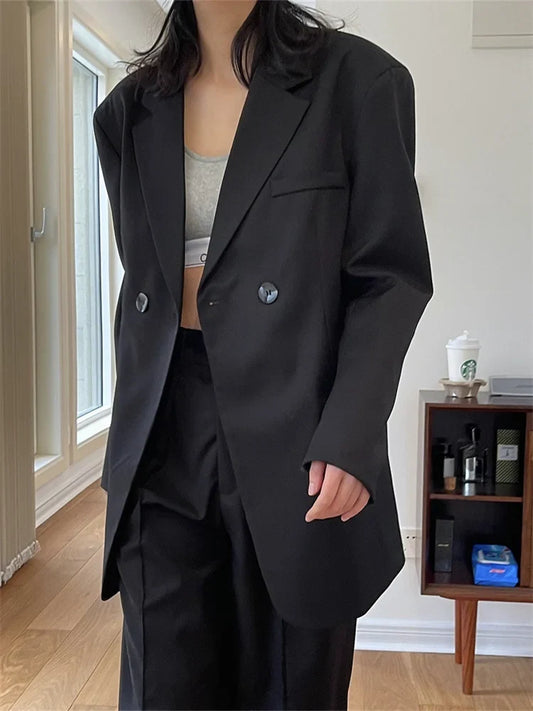 2026 Spring Ins Fashion Loose Blazer Women Autumn Silhouette Suit Jacket Loose Outwear Female Cool Outfit Black