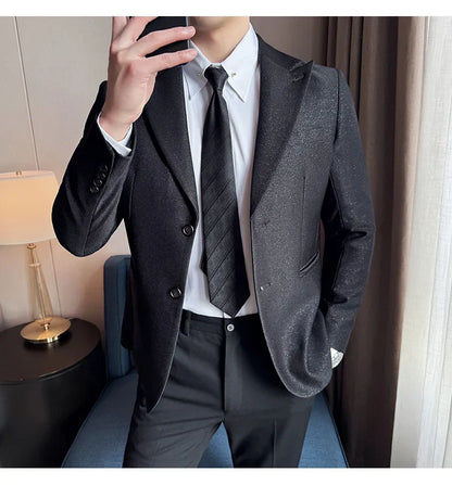 High-end Shiny Business Casual Suit Jacket Men British Style Slim Fit Office Work Men Blazers Wedding Groom Dress Coats 2025