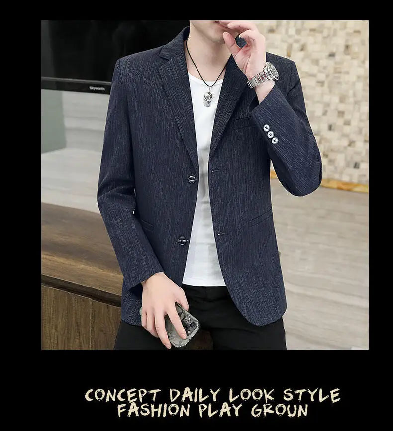 Blazer Men's Business Gentleman Korean Wedding Fashion Trend, Slim Fit, Breathable, Striped, Versatile, High-end Casual Blazer