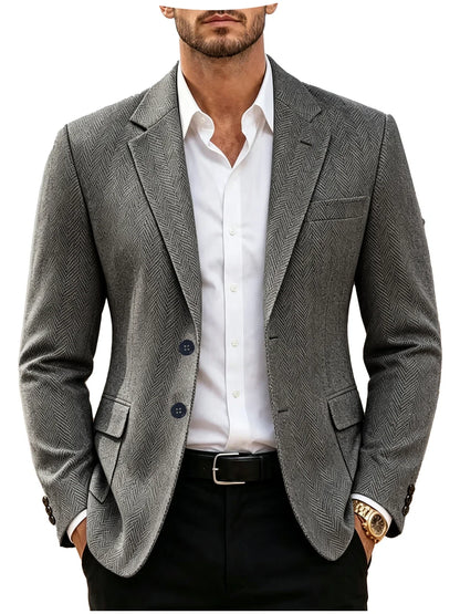 British Men's Blazer Vintage Herringbone Tweed Slim Fit Suit Jacket Wool Blend Formal Business Casual Sport Coat Wedding Office
