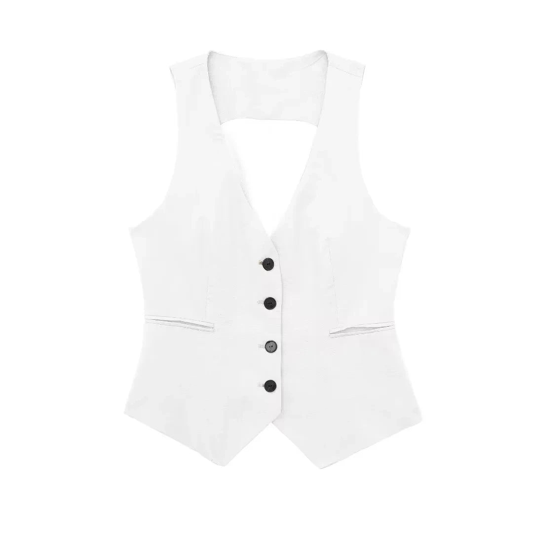 Fashion Women's Vest Linen Sleeveless Suit Vest Coat for Women Autumn Korean Female Black White Suit Vest Top