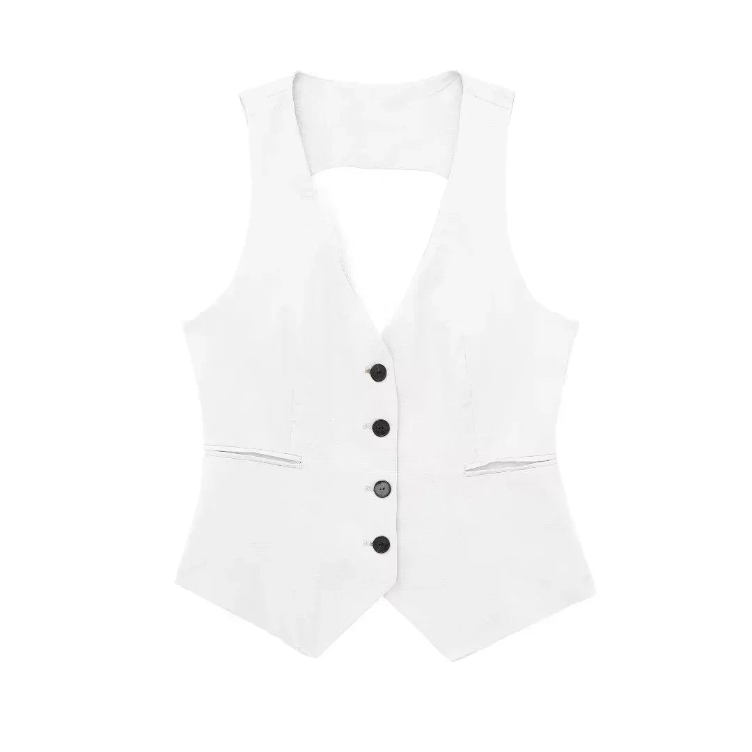 Fashion Women's Vest Linen Sleeveless Suit Vest Coat for Women Autumn Korean Female Black White Suit Vest Top