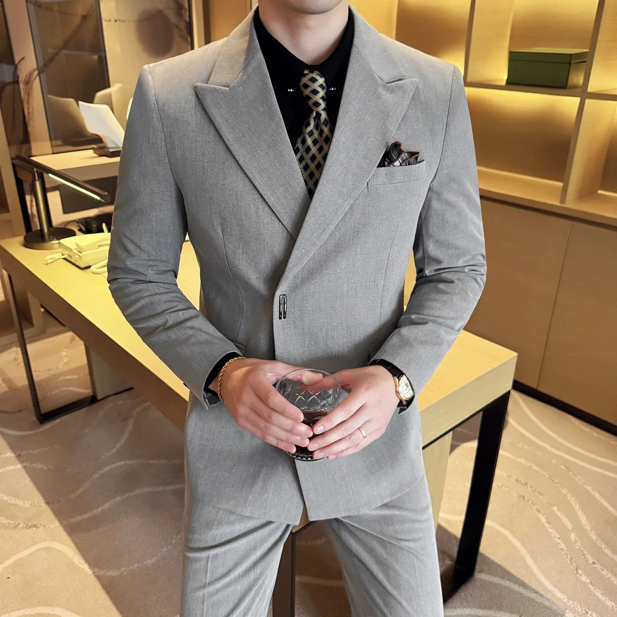 Men's 3-Piece Slim Fit Suit Set – Jacket, Vest & Pants for Wedding, Prom & Business